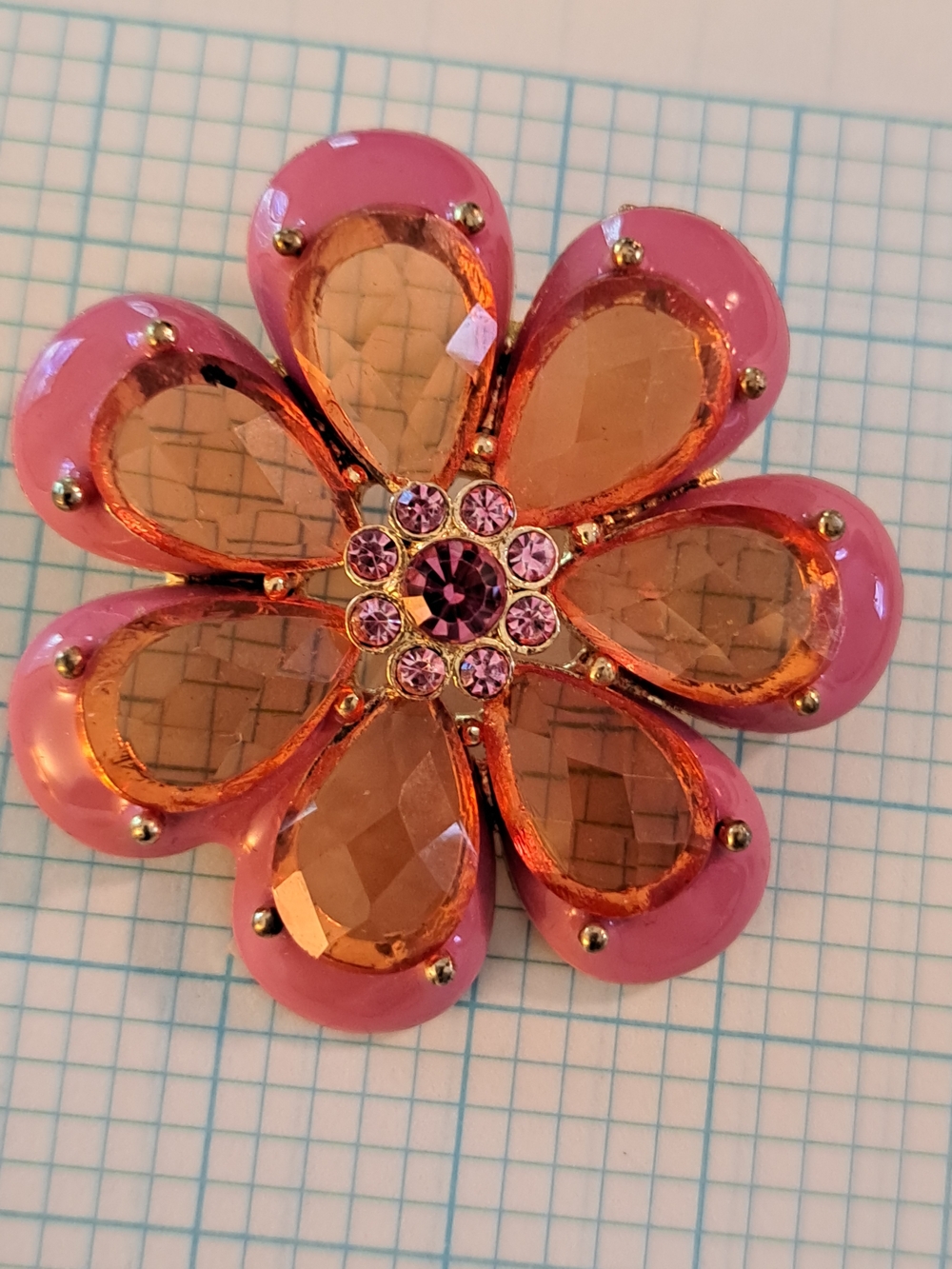 Vintage Pink and Peach Flower Crystal Look Pin Brooch - Fashion Jewelry